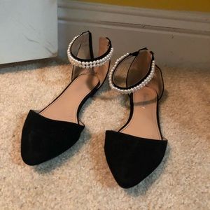 🌸SALE🌸 Pearl Ankle Strap Black Flats